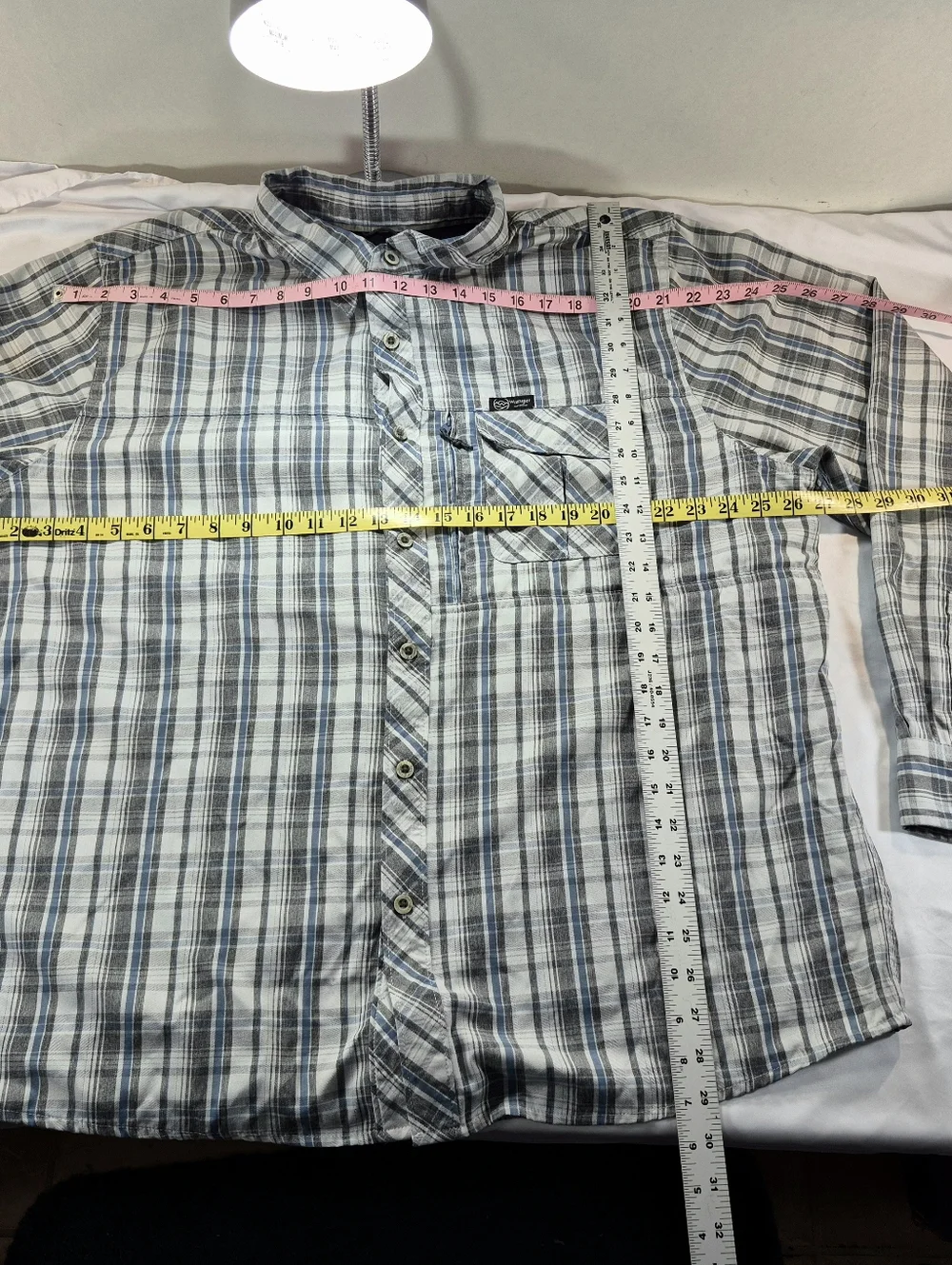 Wrangler Outdoor Series Mens XXL Blue Gray Plaid Utility Shirt Workwear Utility - Picture 7 of 10